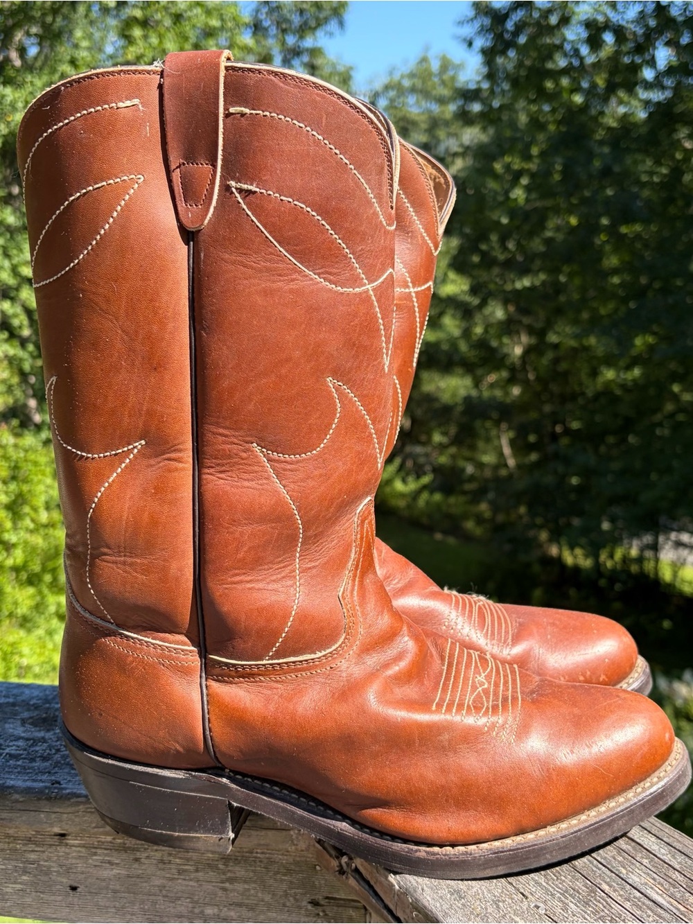 SHEPLERS Vintage Brown Leather Stitching Western Cowboy Boots Mens Size 10